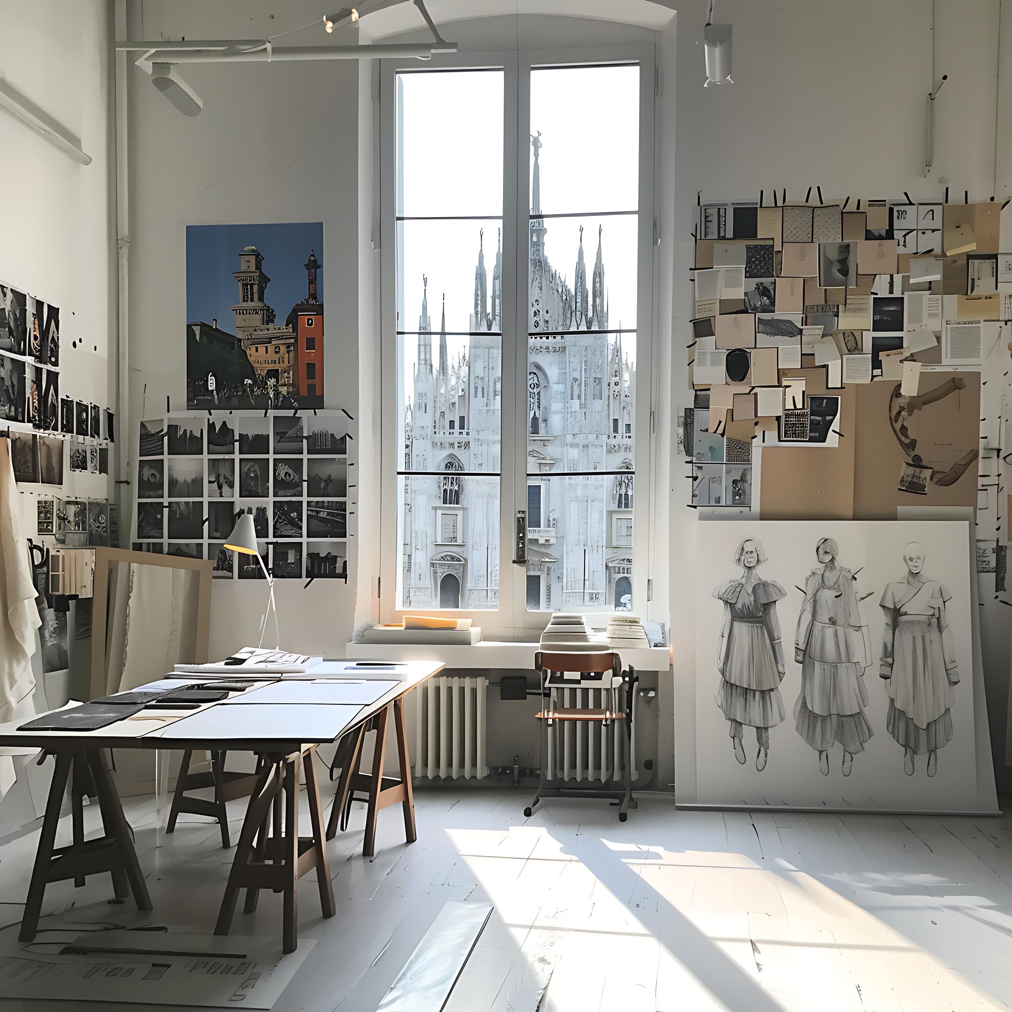 Studio storefront with embroidered samples